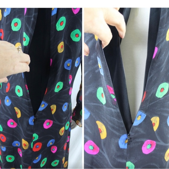 Akris Dress Silk Printed Layer Buttons Over Black-DESIGNER DEAL ⭐️ - Picture 6 of 12